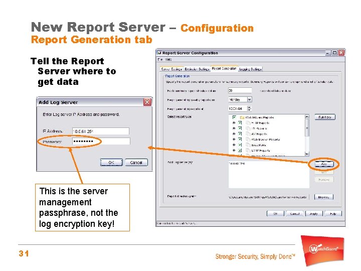 New Report Server – Report Generation tab Tell the Report Server where to get