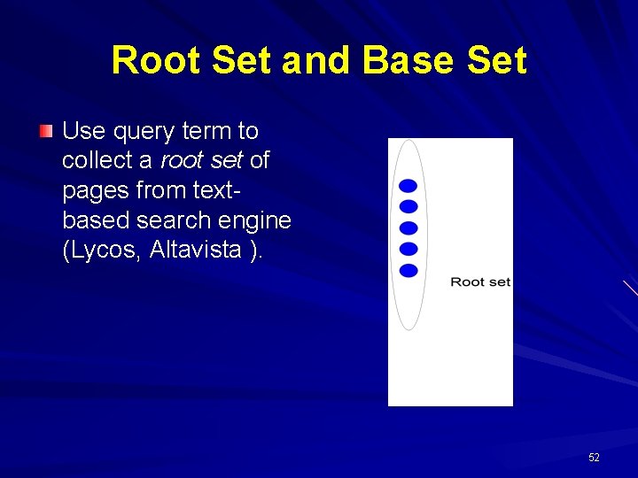 Root Set and Base Set Use query term to collect a root set of
