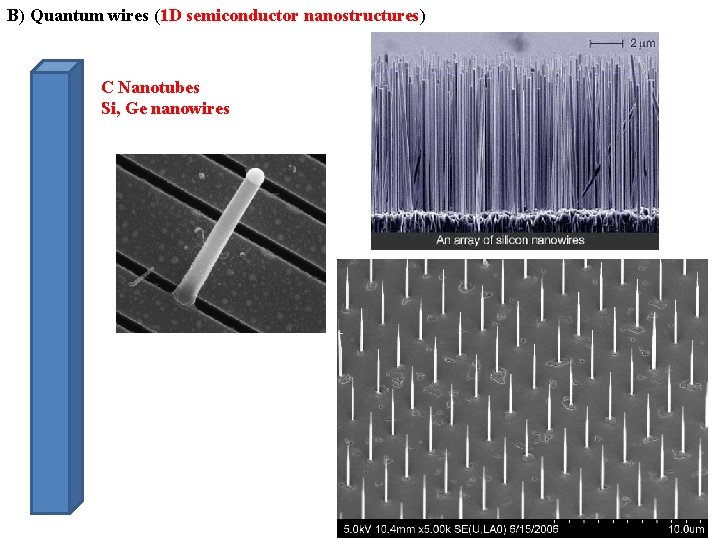 B) Quantum wires (1 D semiconductor nanostructures) C Nanotubes Si, Ge nanowires 