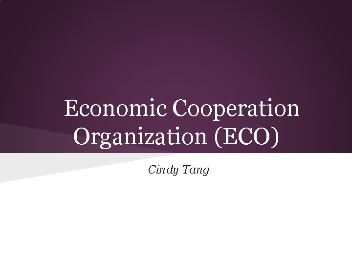 Economic Cooperation Organization (ECO) Cindy Tang 