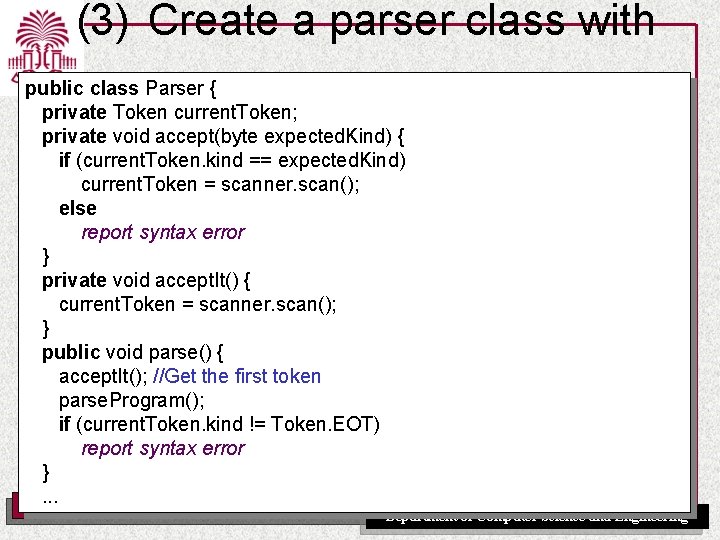 (3) Create a parser class with. . . public class Parser { private Token