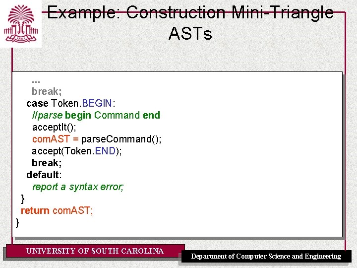 Example: Construction Mini-Triangle ASTs. . . break; case Token. BEGIN: //parse begin Command end