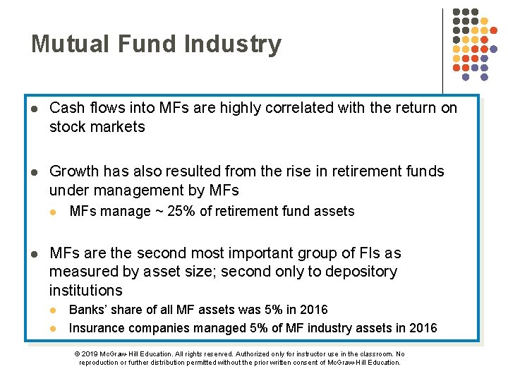 Mutual Fund Industry l Cash flows into MFs are highly correlated with the return