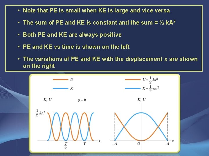  • Note that PE is small when KE is large and vice versa