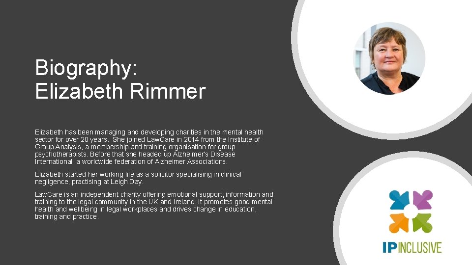 Biography: Elizabeth Rimmer Elizabeth has been managing and developing charities in the mental health Biography: Elizabeth Rimmer Elizabeth has been managing and developing charities in the mental health