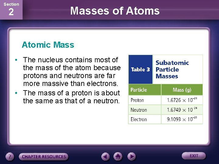 Section 2 Masses of Atoms Atomic Mass • The nucleus contains most of the