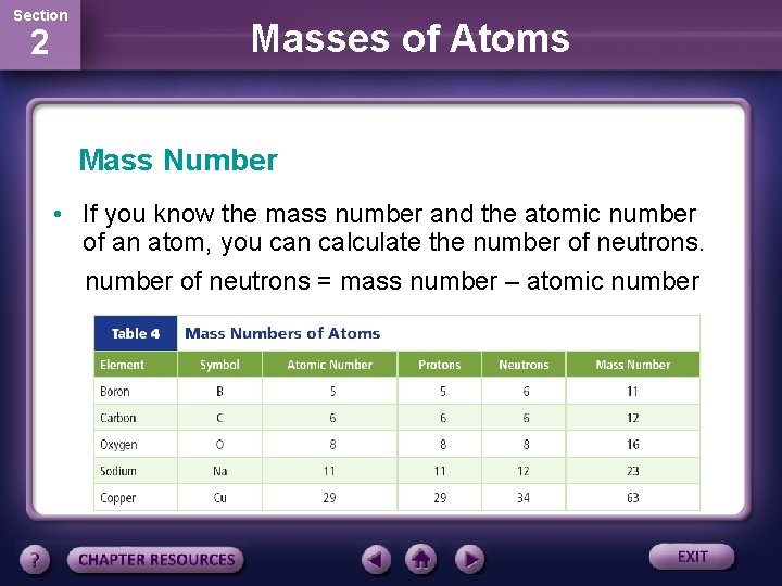 Section 2 Masses of Atoms Mass Number • If you know the mass number