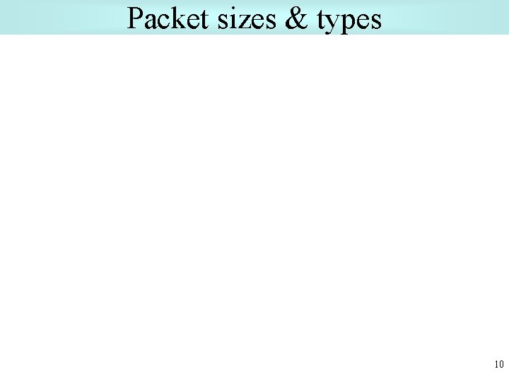 Packet sizes & types 10 