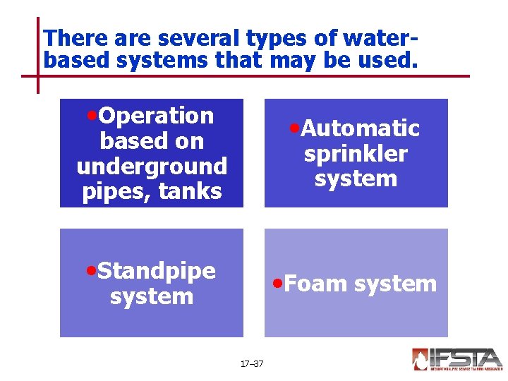 There are several types of waterbased systems that may be used. • Operation •