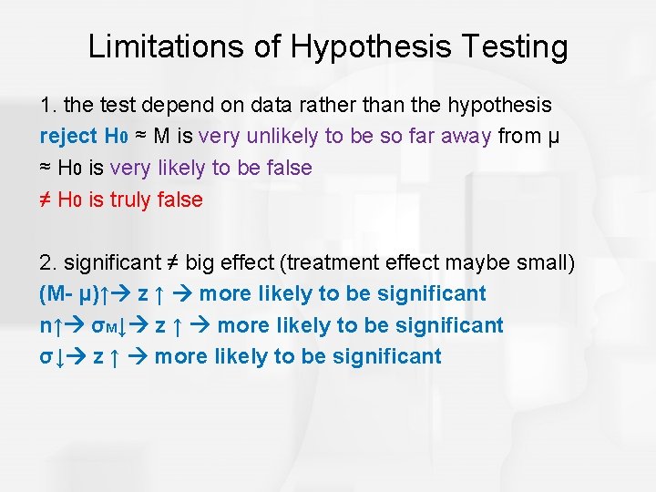 Limitations of Hypothesis Testing 1. the test depend on data rather than the hypothesis