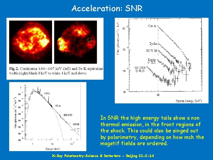 Acceleration: SNR In SNR the high energy tails show a non thermal emission, in