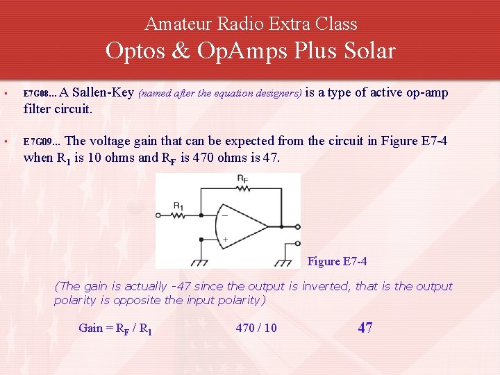 Amateur Radio Extra Class Optos & Op. Amps Plus Solar A Sallen-Key (named after