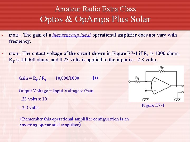 Amateur Radio Extra Class Optos & Op. Amps Plus Solar The gain of a