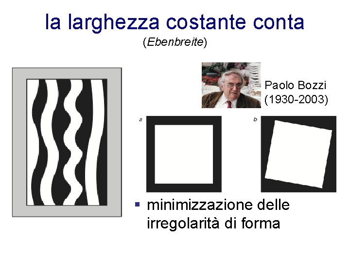 la larghezza costante conta (Ebenbreite) Paolo Bozzi (1930 -2003) § minimizzazione delle irregolarità di