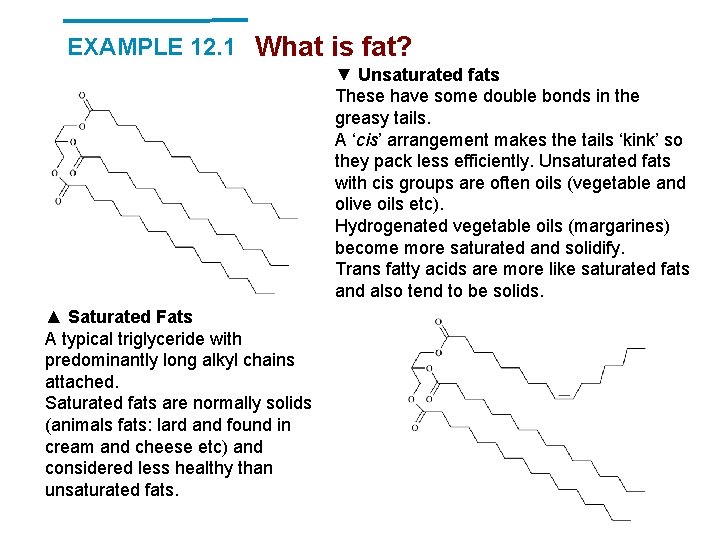 EXAMPLE 12. 1 What is fat? ▼ Unsaturated fats These have some double bonds