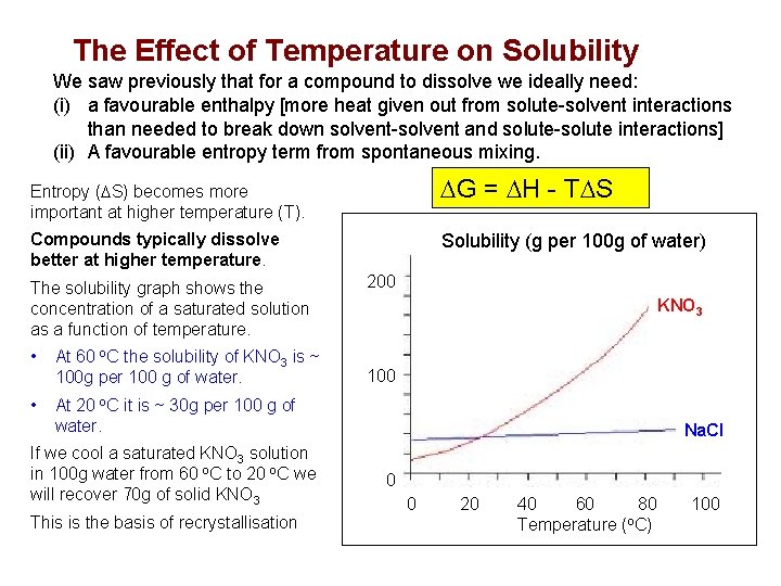 The Effect of Temperature on Solubility We saw previously that for a compound to