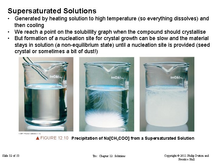 Supersaturated Solutions • Generated by heating solution to high temperature (so everything dissolves) and