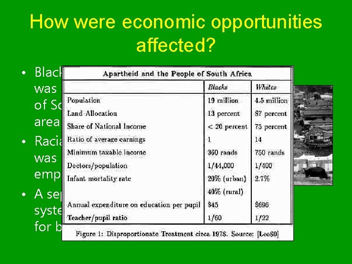 How were economic opportunities affected? • Black land ownership was restricted to 13% of