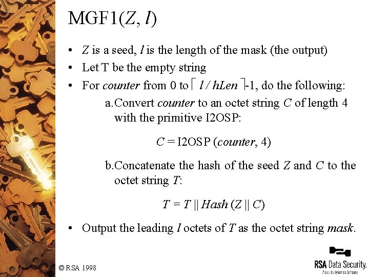 MGF 1(Z, l) • Z is a seed, l is the length of the MGF 1(Z, l) • Z is a seed, l is the length of the