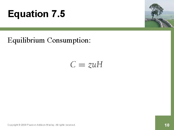 Equation 7. 5 Equilibrium Consumption: Copyright © 2008 Pearson Addison-Wesley. All rights reserved. 10