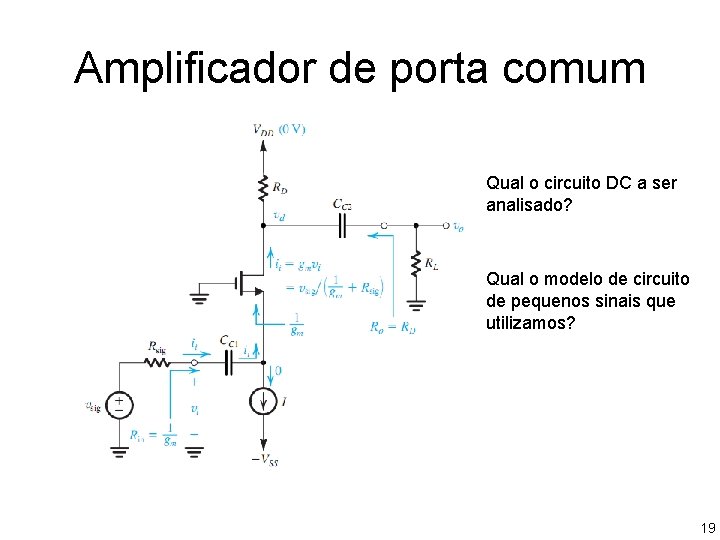Amplificador de porta comum Qual o circuito DC a ser analisado? Qual o modelo Amplificador de porta comum Qual o circuito DC a ser analisado? Qual o modelo