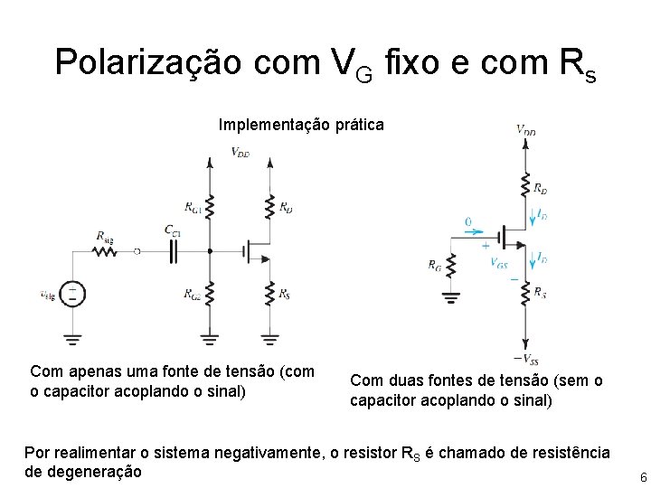 Polarização com VG fixo e com Rs Implementação prática Com apenas uma fonte de Polarização com VG fixo e com Rs Implementação prática Com apenas uma fonte de