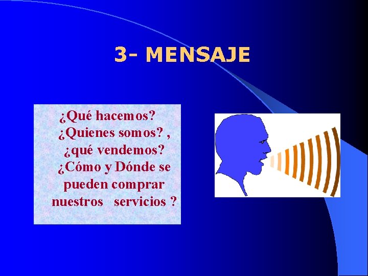 3 - MENSAJE ¿Qué hacemos? ¿Quienes somos? , ¿qué vendemos? ¿Cómo y Dónde se