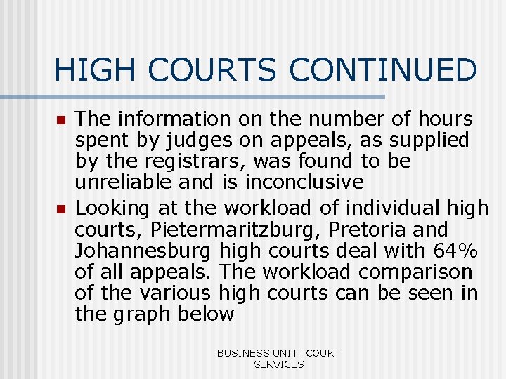 HIGH COURTS CONTINUED n n The information on the number of hours spent by
