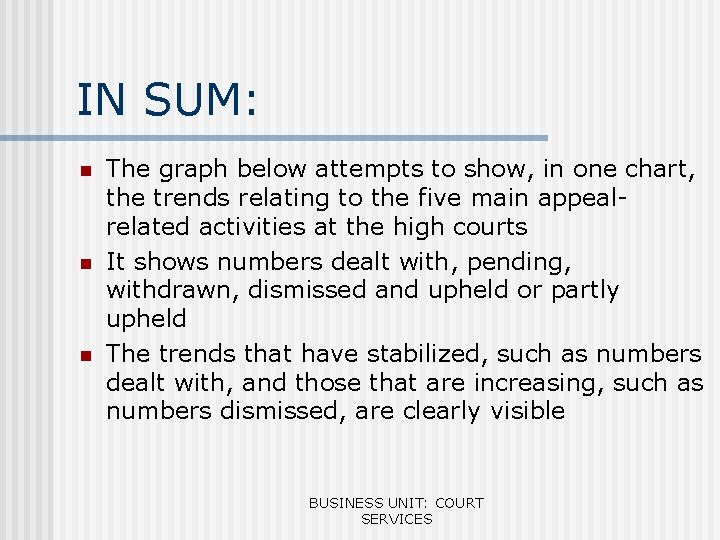 IN SUM: n n n The graph below attempts to show, in one chart,