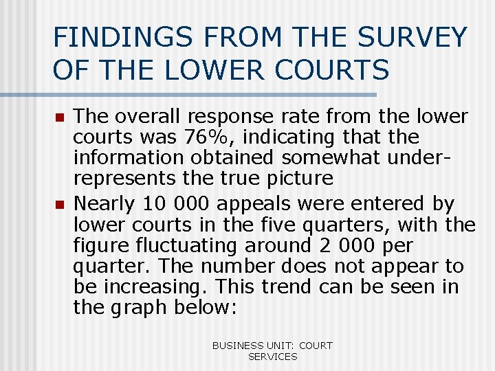 FINDINGS FROM THE SURVEY OF THE LOWER COURTS n n The overall response rate