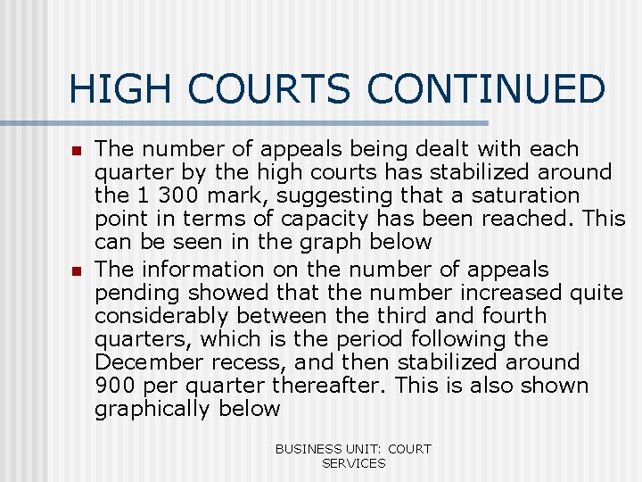 HIGH COURTS CONTINUED n n The number of appeals being dealt with each quarter