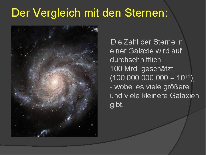 Der Vergleich mit den Sternen: Die Zahl der Sterne in einer Galaxie wird auf