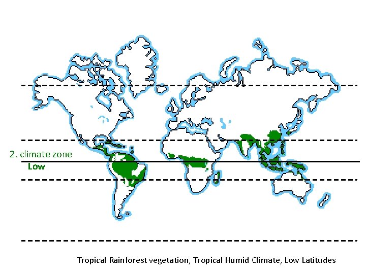 2. climate zone Low Tropical Rainforest vegetation, Tropical Humid Climate, Low Latitudes 