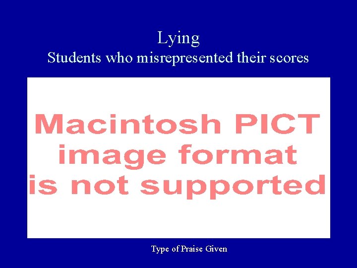 Lying Students who misrepresented their scores Type of Praise Given 