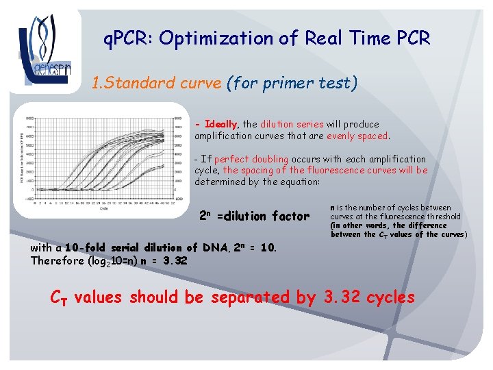 q. PCR: Optimization of Real Time PCR 1. Standard curve (for primer test) -