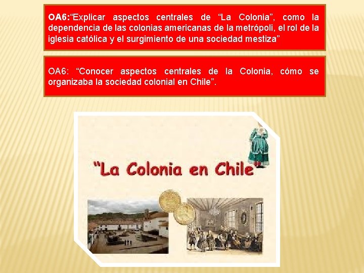 OA 6: “Explicar aspectos centrales de “La Colonia”, como la dependencia de las colonias
