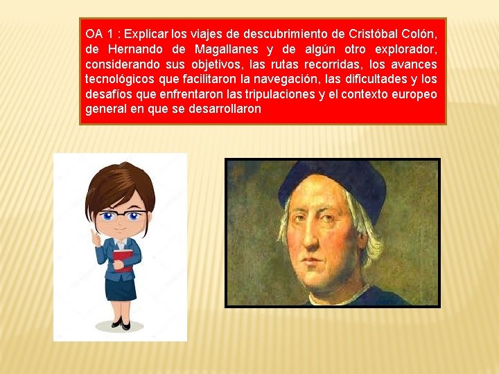 OA 1 : Explicar los viajes de descubrimiento de Cristóbal Colón, de Hernando de