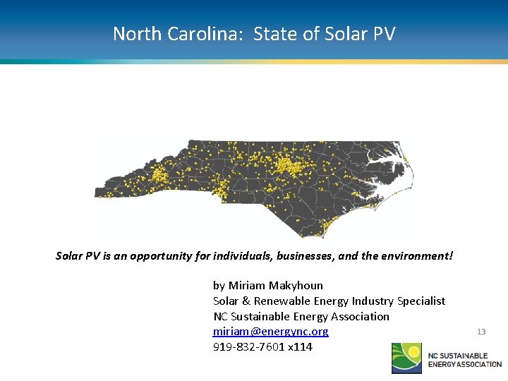 North Carolina: State of Solar PV is an opportunity for individuals, businesses, and the