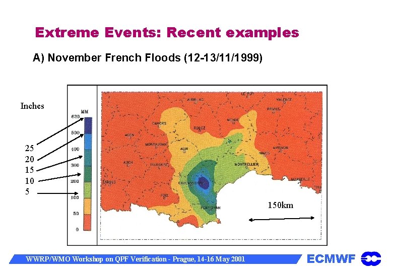 Extreme Events: Recent examples A) November French Floods (12 -13/11/1999) Inches 25 20 15