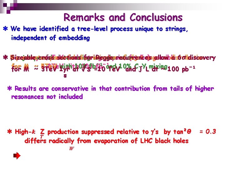 Remarks and Conclusions ✻ We have identified a tree-level process unique to strings, independent