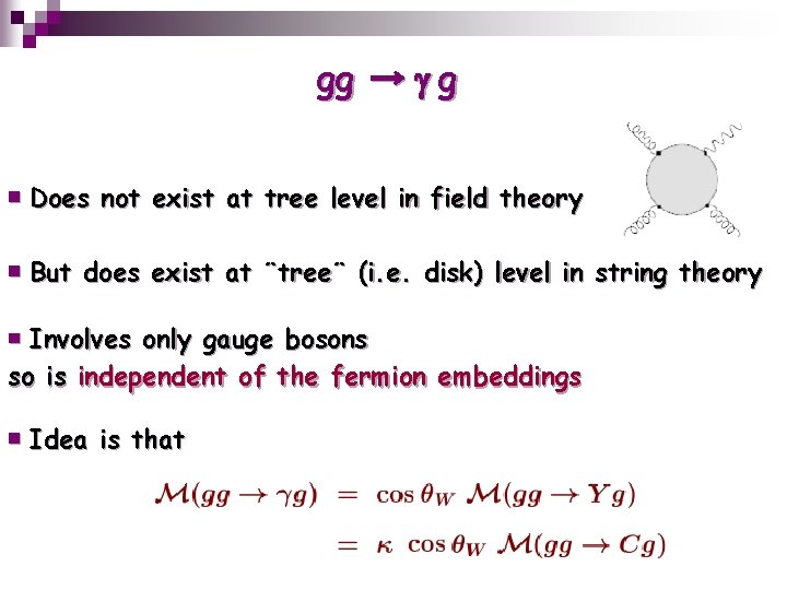 gg → g ￭ Does not exist at tree level in field theory ￭