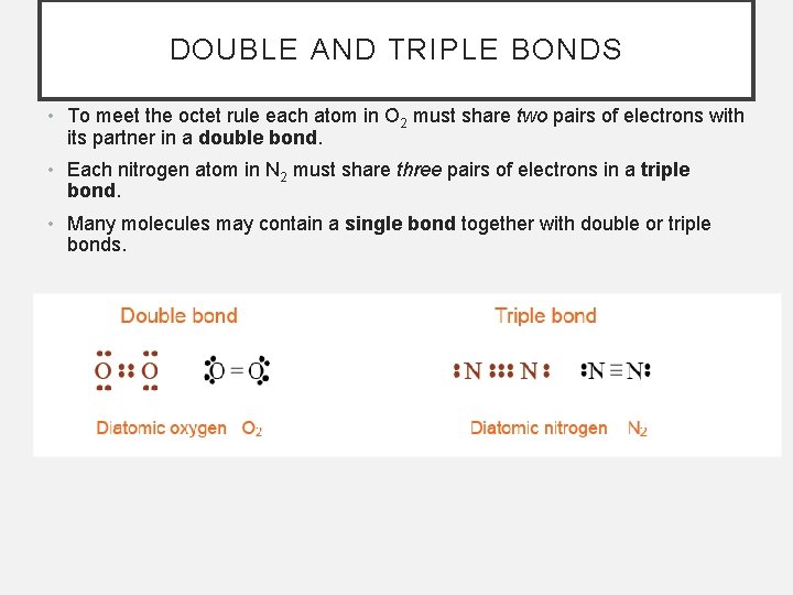 DOUBLE AND TRIPLE BONDS • To meet the octet rule each atom in O