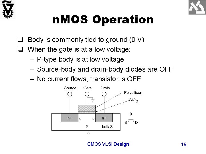 n. MOS Operation q Body is commonly tied to ground (0 V) q When