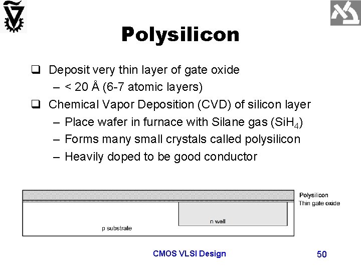 Polysilicon q Deposit very thin layer of gate oxide – < 20 Å (6
