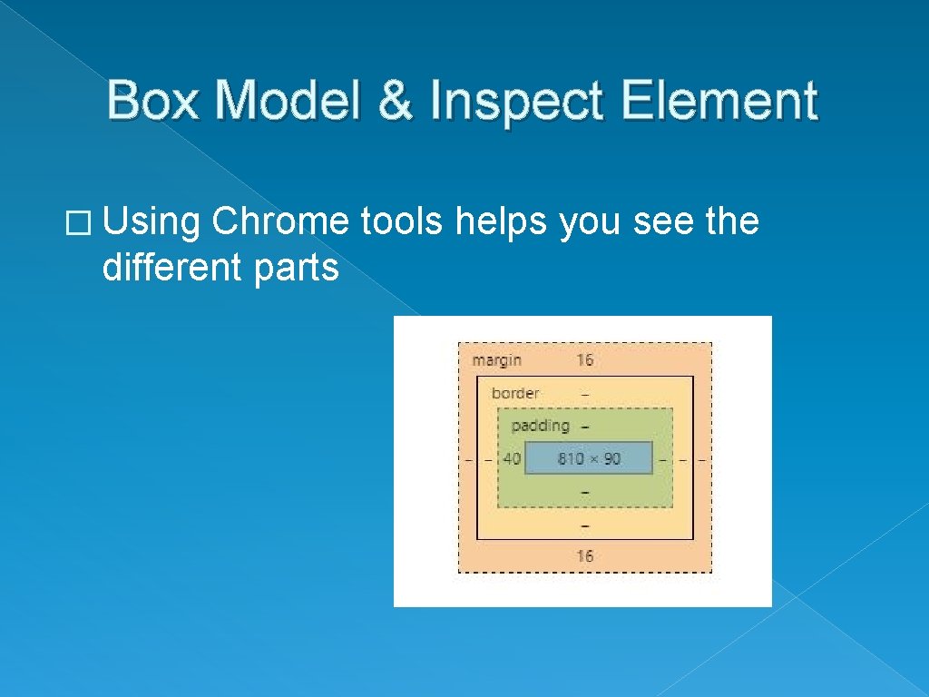 Box Model & Inspect Element � Using Chrome tools helps you see the different