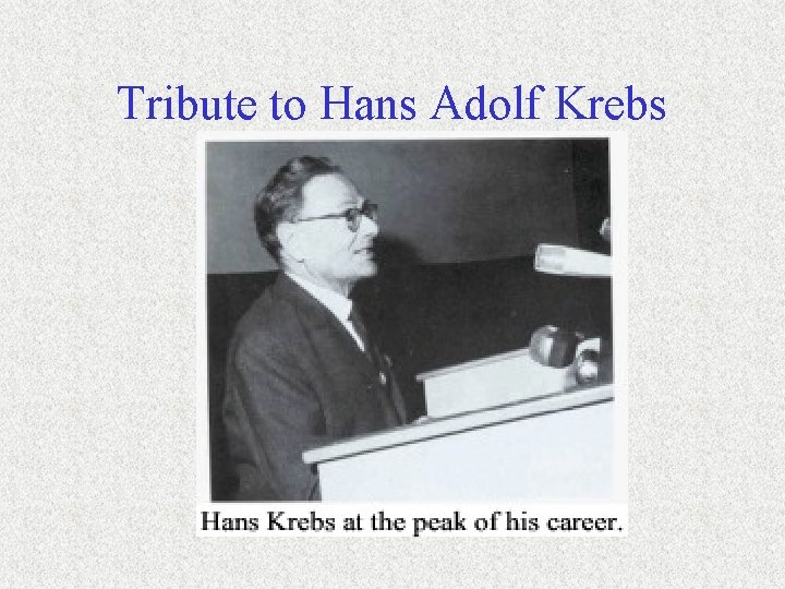 Tribute to Hans Adolf Krebs 