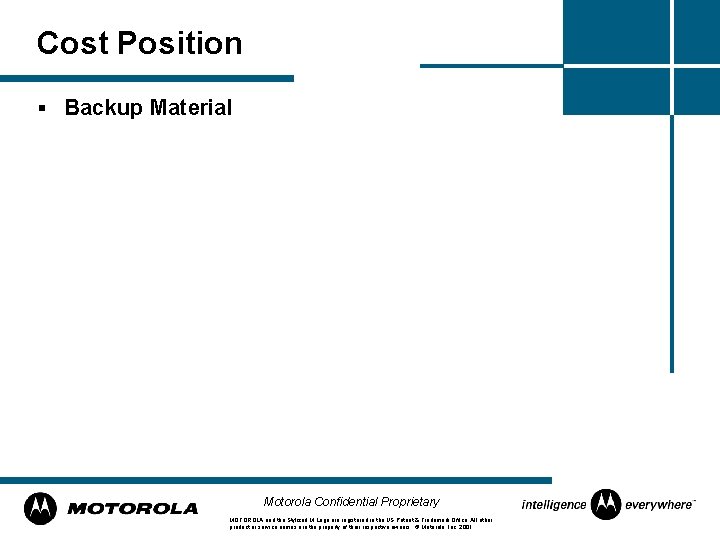 Cost Position § Backup Material Motorola Confidential Proprietary MOTOROLA and the Stylized M Logo