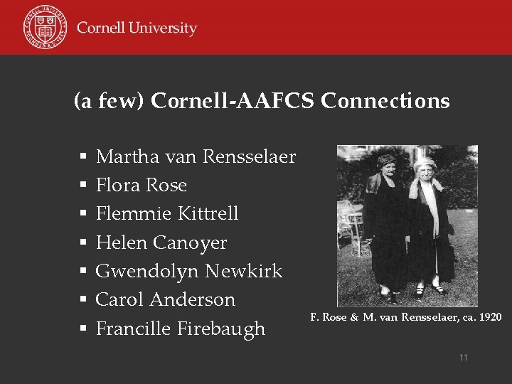 (a few) Cornell-AAFCS Connections § § § § Martha van Rensselaer Flora Rose Flemmie