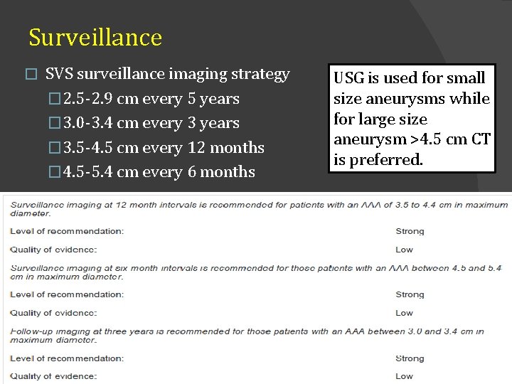 Surveillance � SVS surveillance imaging strategy � 2. 5 -2. 9 cm every 5