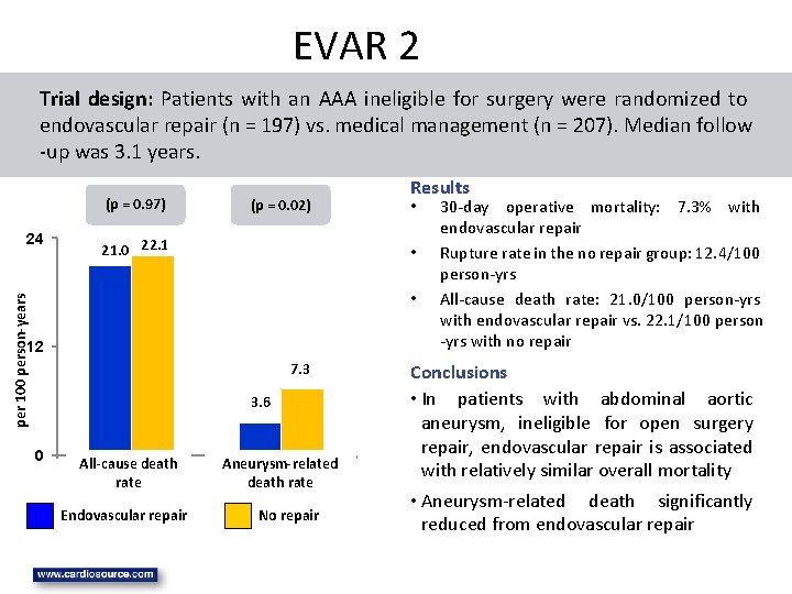 EVAR 2 Trial design: Patients with an AAA ineligible for surgery were randomized to